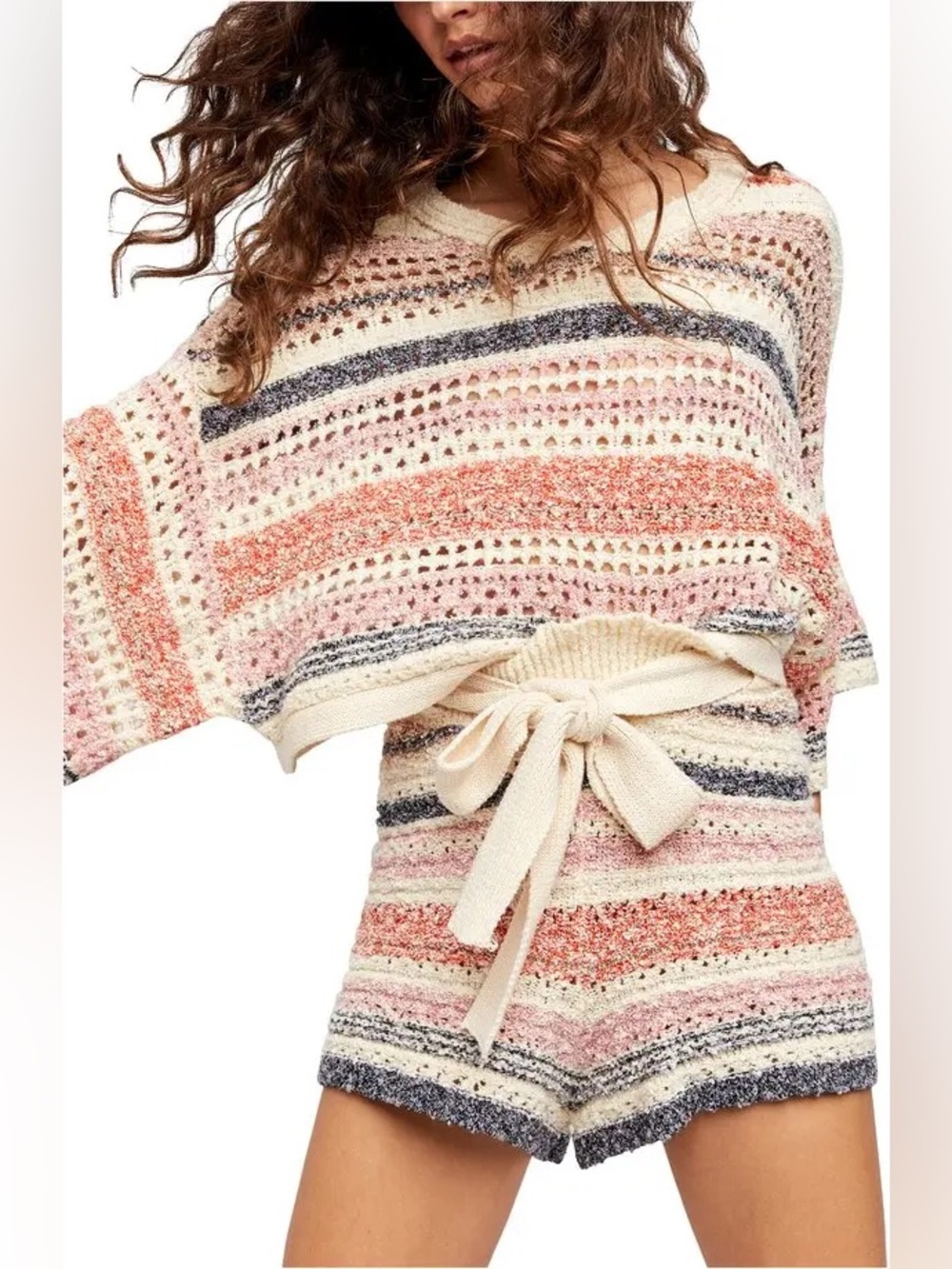 Free people knit stripes for days shorts medium m boho crochet festival